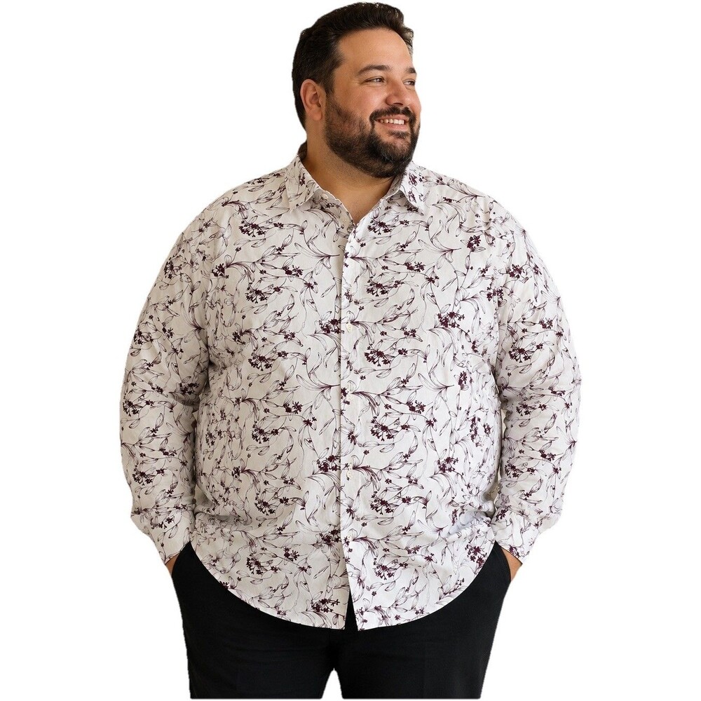 Murano Slim Fit Plantsmen Collection Floral Print Shirt 2XB White Purple